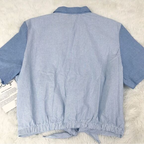 VINTAGE‎ Deadstock 80s 90s Cropped Button Down Shirt Tie Waist Boxy Size XL New - Picture 9 of 12